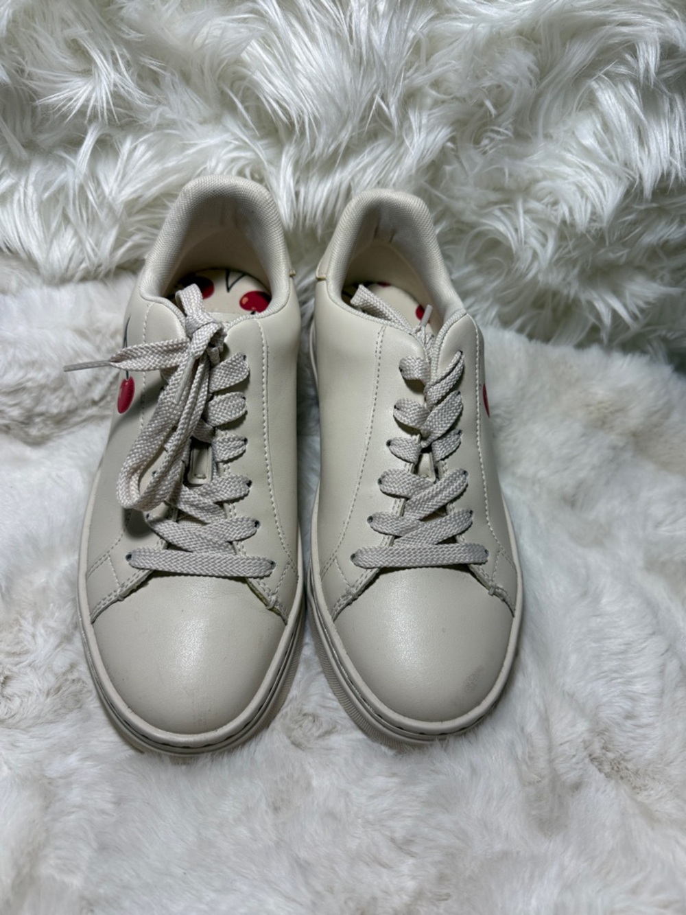 Coach Cream Leather Low-Top Sneakers with Red Accent